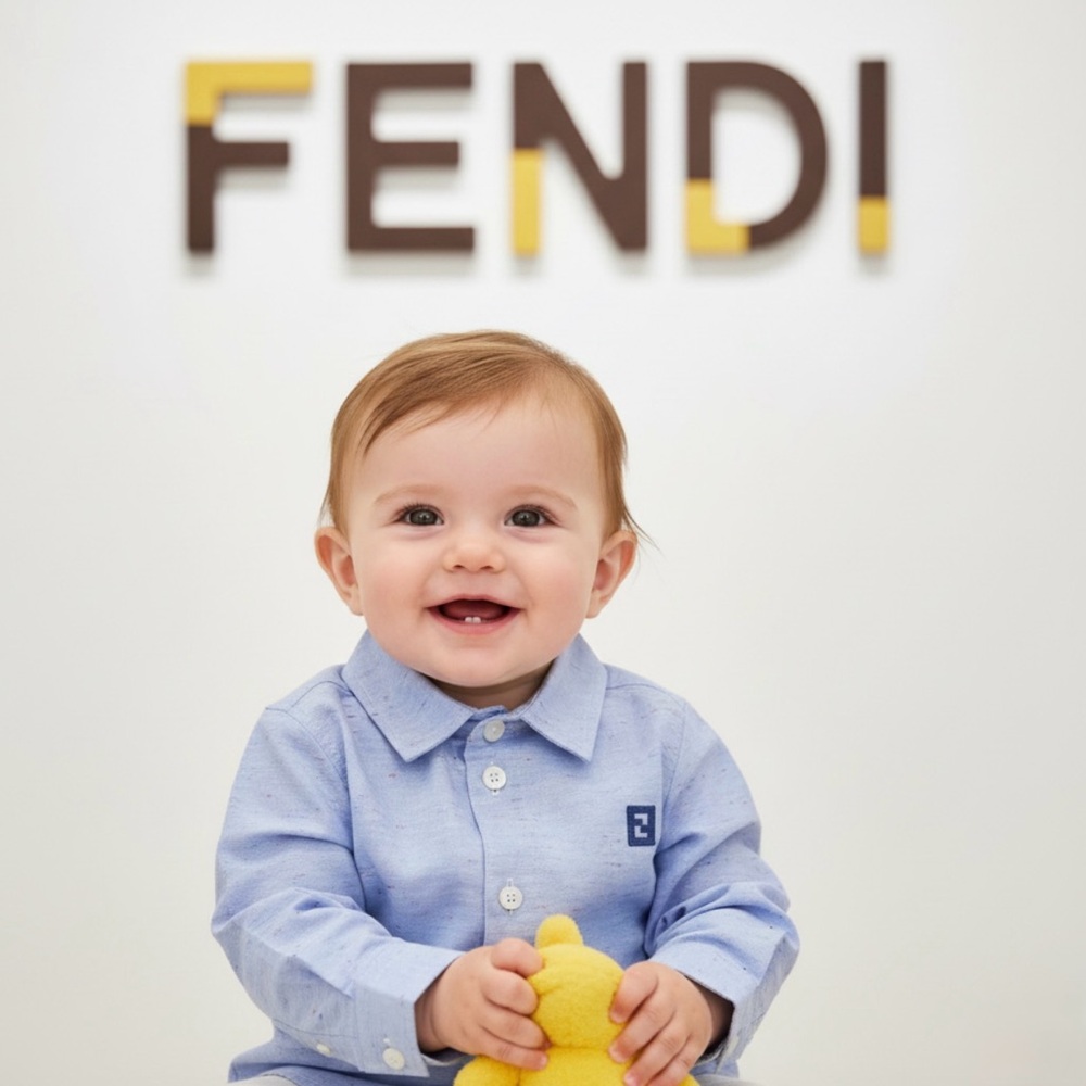 $285 New authentic Fendi luxury designer
Signature button up shirt sz 3 Months